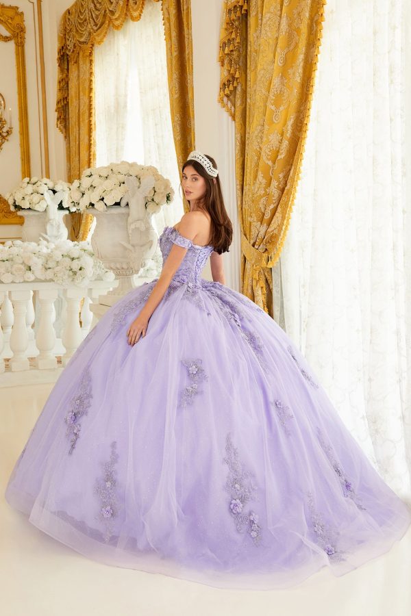 Off Shoulder Strapless Floral Sequin Open Back Long Quinceanera & Ball Dress CD15702 - Image 46