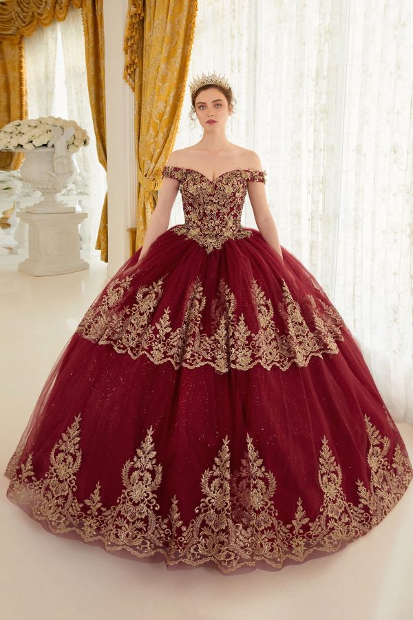 Layered Lace Quinceanera Off Shouder Sweetheart Long Ball Dress CD15705 - Image 2