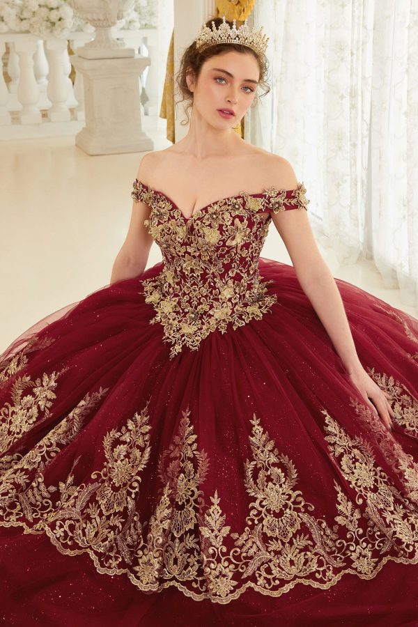 Layered Lace Quinceanera Off Shouder Sweetheart Long Ball Dress CD15705 - Image 7