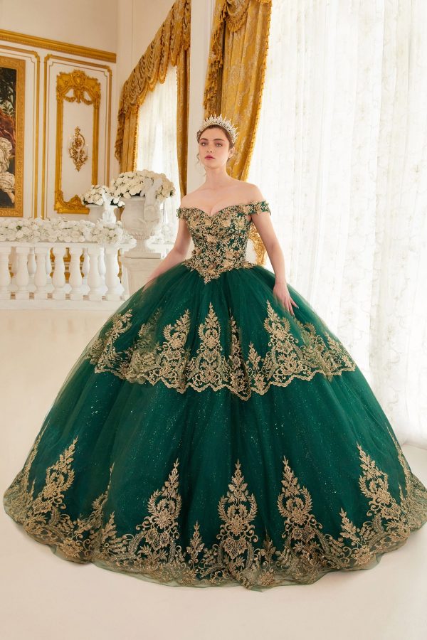 Layered Lace Quinceanera Off Shouder Sweetheart Long Ball Dress CD15705 - Image 23