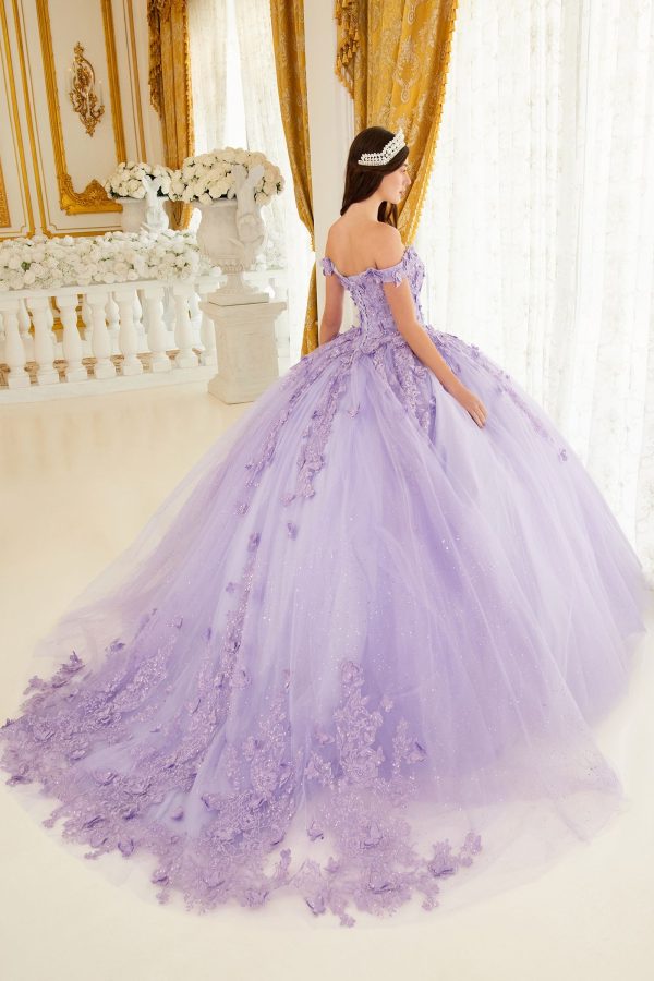 Embroidered Lace Applique Layered Tulle Long Ball Dress CD15709 - Image 2