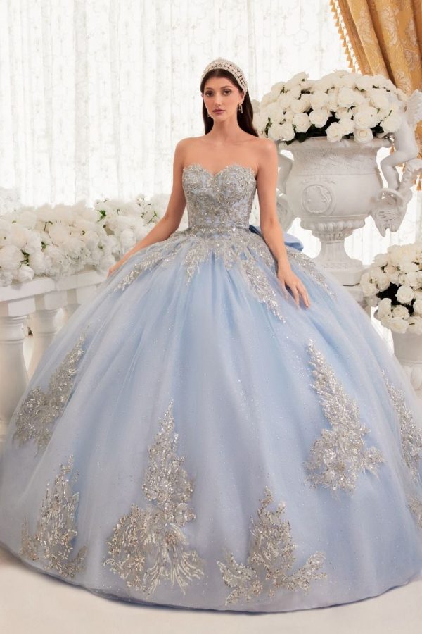 Strapless Layered Bow Detail Sweetheart Quinceanera Long Ball Dress CD15715 - Image 3