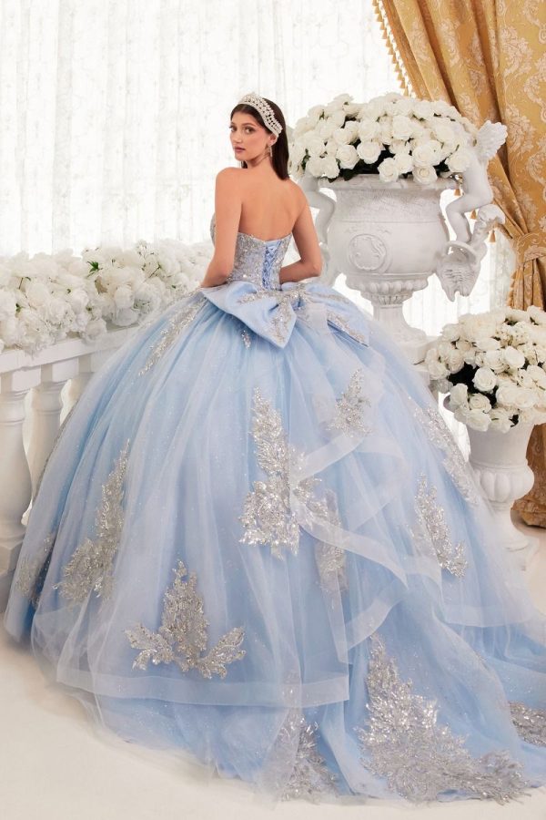 Strapless Layered Bow Detail Sweetheart Quinceanera Long Ball Dress CD15715 - Image 4