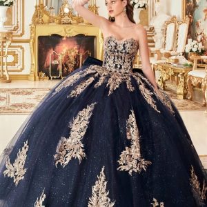 Strapless Layered Bow Detail Sweetheart Quinceanera Long Ball Dress CD15715