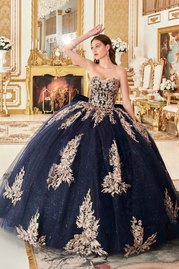Strapless Layered Bow Detail Sweetheart Quinceanera Long Ball Dress CD15715