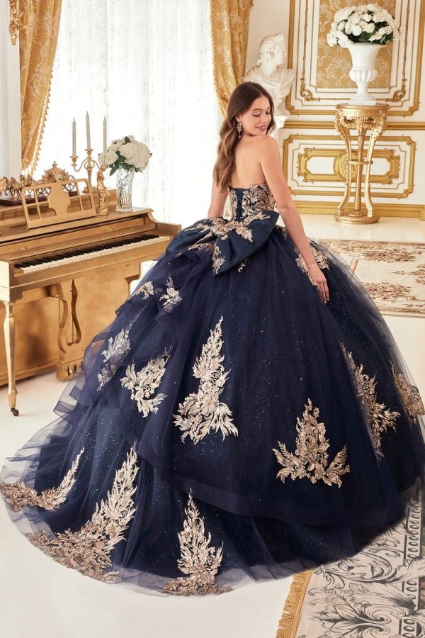 Strapless Layered Bow Detail Sweetheart Quinceanera Long Ball Dress CD15715 - Image 2