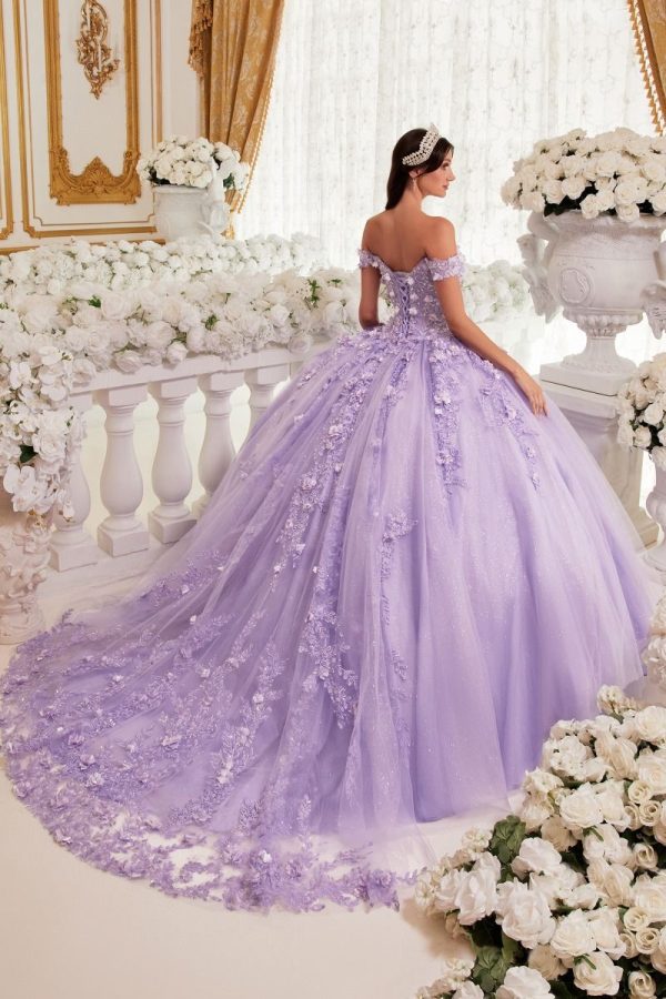 Off Shoulder 3D Floral Applique Bodice Quinceanera Long Ball Dress CD15717 - Image 2