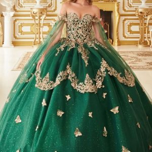 Strapless Layered Tulle Emerald Quinceanera Long Ball Dress CD15721