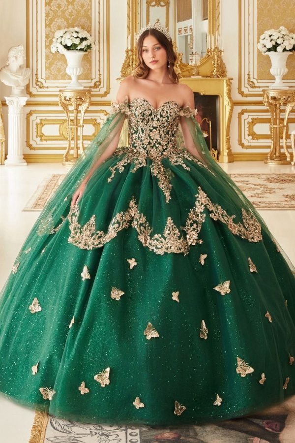 Strapless Layered Tulle Emerald Quinceanera Long Ball Dress CD15721 - Image 12