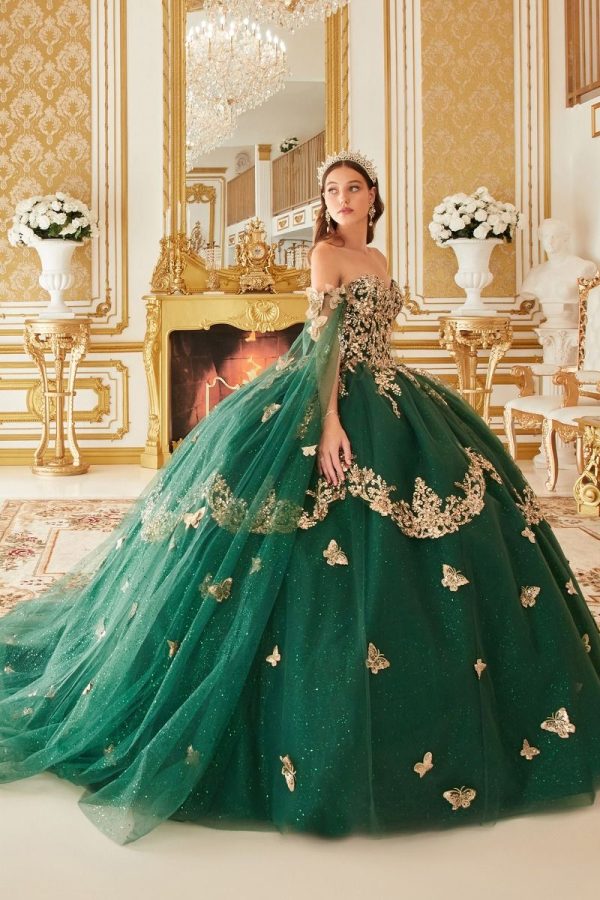 Strapless Layered Tulle Emerald Quinceanera Long Ball Dress CD15721 - Image 4