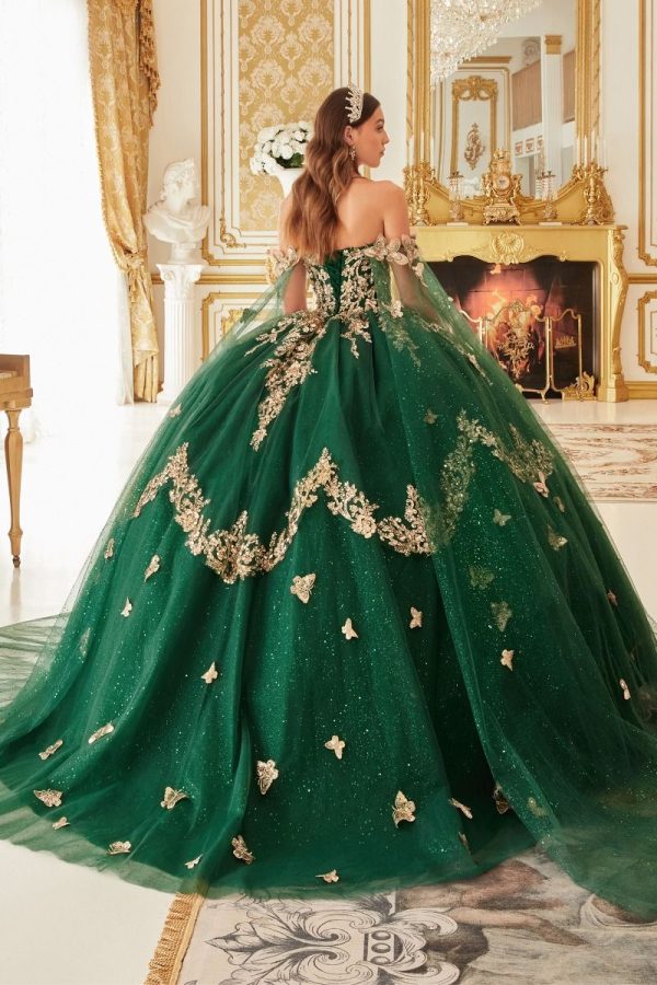 Strapless Layered Tulle Emerald Quinceanera Long Ball Dress CD15721 - Image 3
