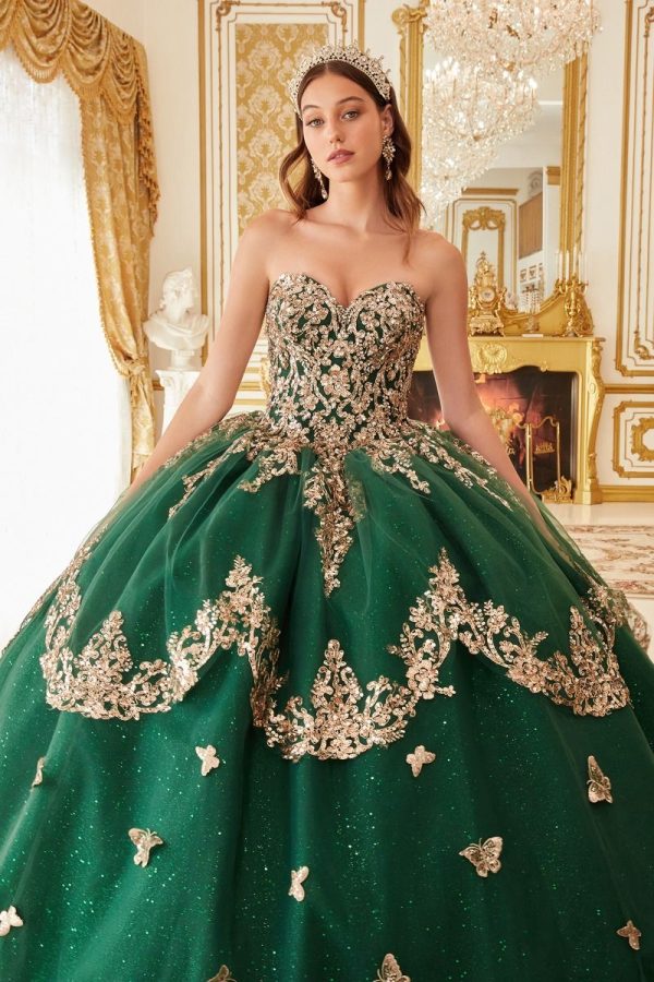 Strapless Layered Tulle Emerald Quinceanera Long Ball Dress CD15721 - Image 2