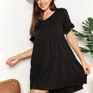 Double Take V-Neck Flounce Sleeve Tiered Dress