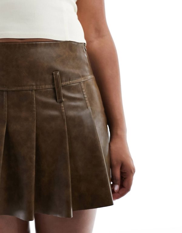 Erin Women's Real Leather Pleated Mini Skirt Brown - Image 3