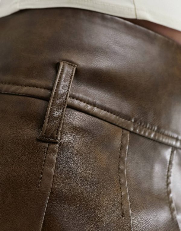 Erin Women's Real Leather Pleated Mini Skirt Brown - Image 5