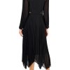 Taylor V-neck elastic cuff long sleeve lace shoulder and side detail zipper back pleated chiffon crepe dress - Image 3