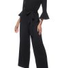 Marina Embellished Boat Neck Circular Sleeve Tie Waist Zipper Back Stretch Crepe Jumpsuit