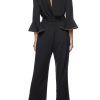 Marina Embellished Boat Neck Circular Sleeve Tie Waist Zipper Back Stretch Crepe Jumpsuit - Image 2