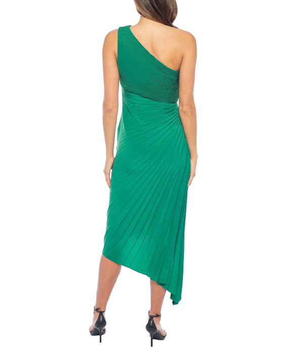 Marina One Shoulder Neck Sleeveless Side Zip Closure  Pleated Asymmetrical Hemline A-Line Dress - Image 2