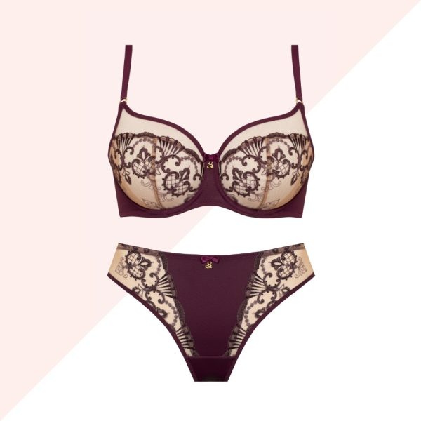 Sheer Mesh Tulle Embroidered Tanga Panty Perla Aubergine - Image 5