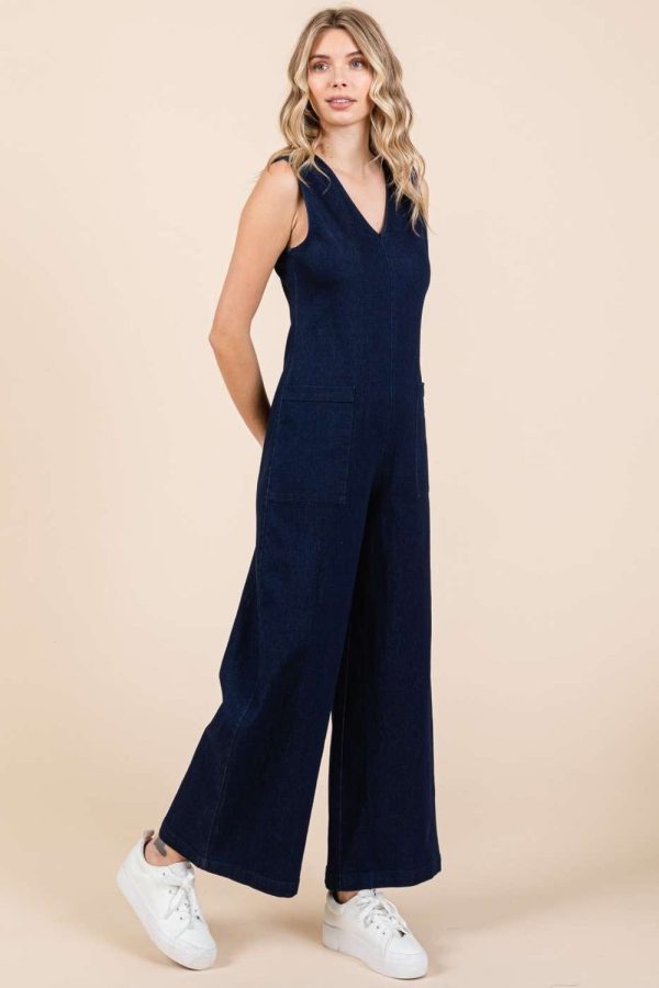 Mittoshop Sleeveless Wide Leg Denim Jumpsuit - Image 3