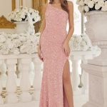 Side Slit One Shoulder Embroidered Sequins Open Back Long Evening Dress NXR1202