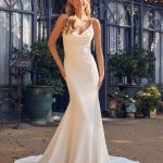 Satin Open Back Mermaid Cowl Neck Long Wedding Dress NXJE954
