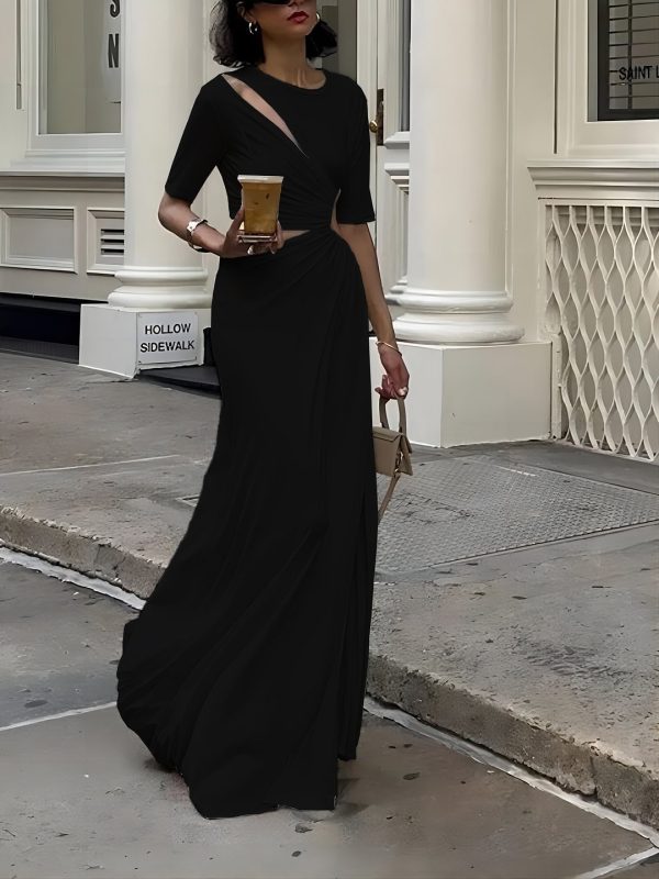 Short Sleeve Irregular Shoulder Slit Dress - Image 5