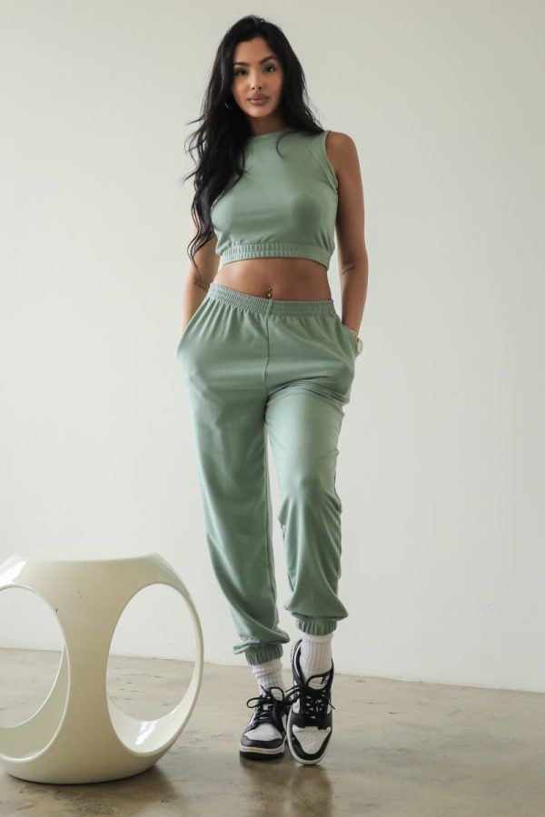 French Terry Elastic Waist Tank Top & Joggers Set (CAPELLA) - Image 13