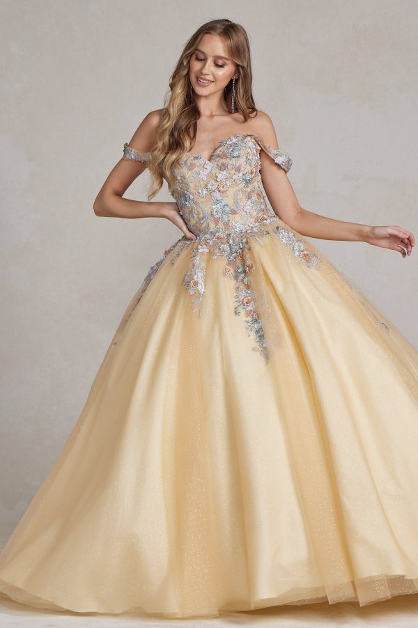 Off Shoulder Embroidered Lace Bodice Long Quinceanera Dress NXJU809 - Image 3