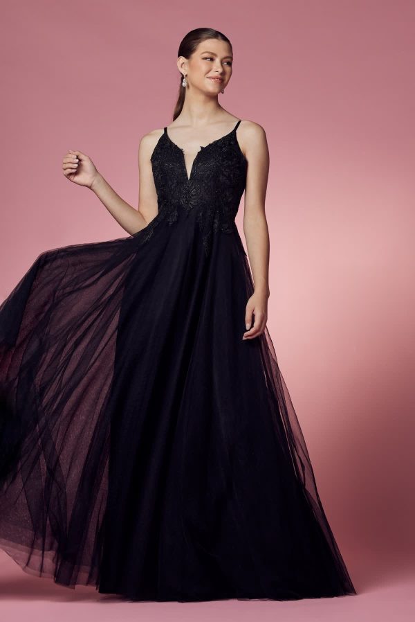 Embroidered Bodice Long Prom & Bridesmaid Dress NXR357 - Image 3