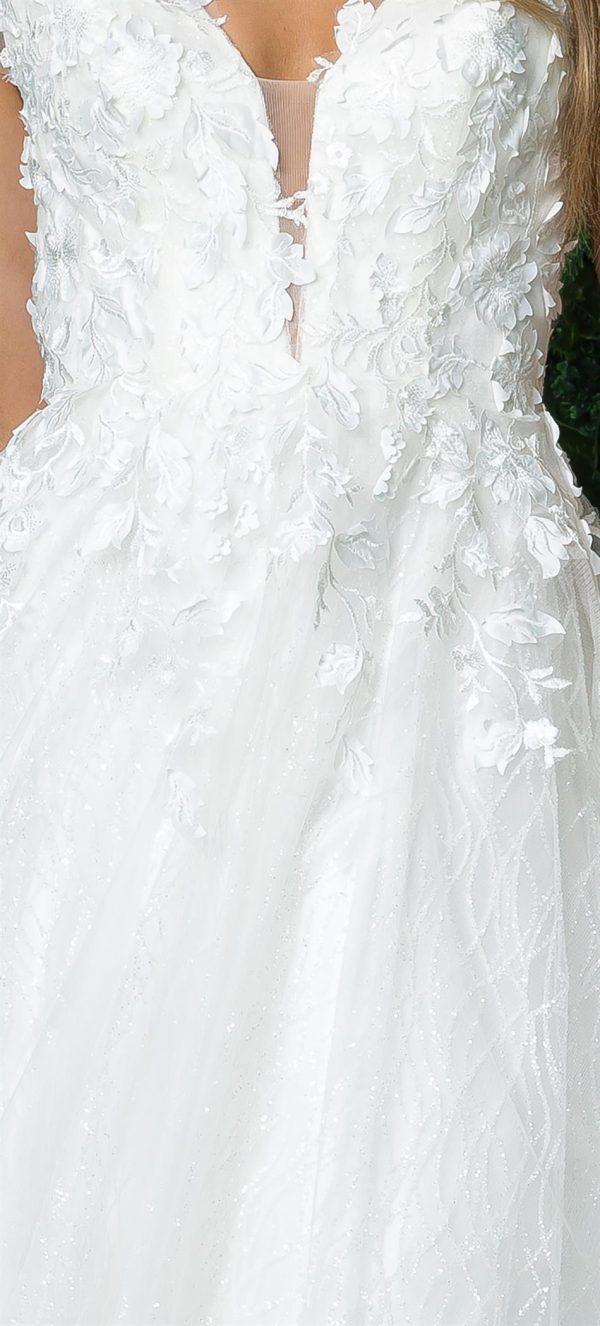 Deep V-Neck Open V-Back Long Wedding Dress NXJR930 - Image 2