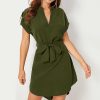 V-neck Short Sleeve Dress With Belt Summer Fashion Bowknot Dresses For Women Clothing - Image 4