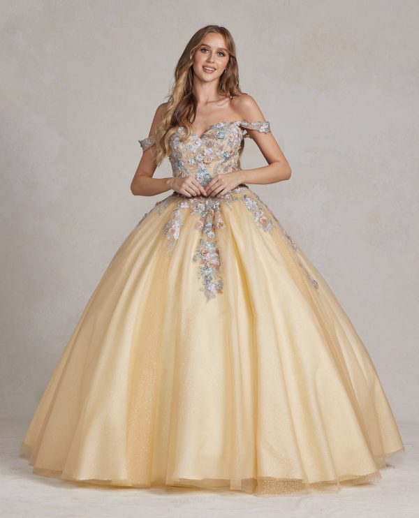 Off Shoulder Embroidered Lace Bodice Long Quinceanera Dress NXJU809 - Image 4