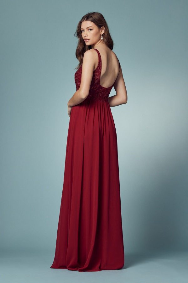 Embroidered Bodice Illusion V-Neck Side Slit Long Bridesmaid Dress NXY299 - Image 3