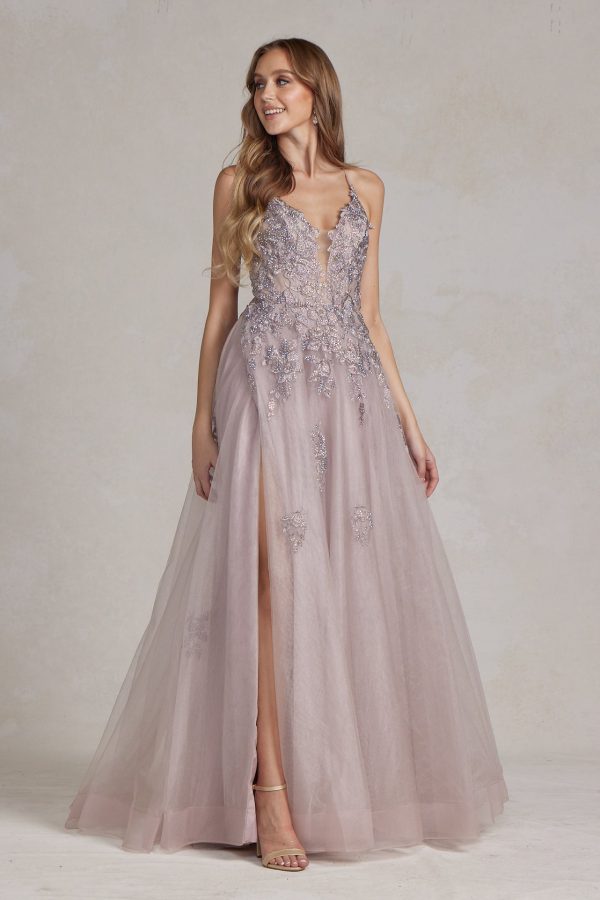 A-Line Tulle Skirt Embroidered Lace Long Prom Dress NXG1149 - Image 4
