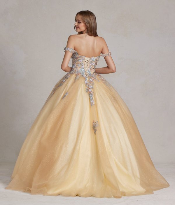 Off Shoulder Embroidered Lace Bodice Long Quinceanera Dress NXJU809 - Image 5
