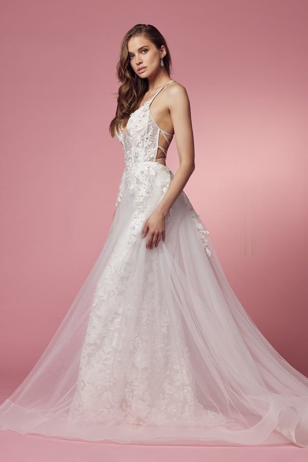 Lace & Beads Embroidered Mermaid Long Wedding Dress NXF485W - Image 5
