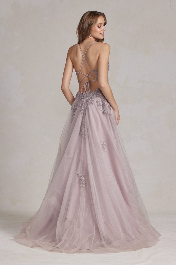 A-Line Tulle Skirt Embroidered Lace Long Prom Dress NXG1149 - Image 5