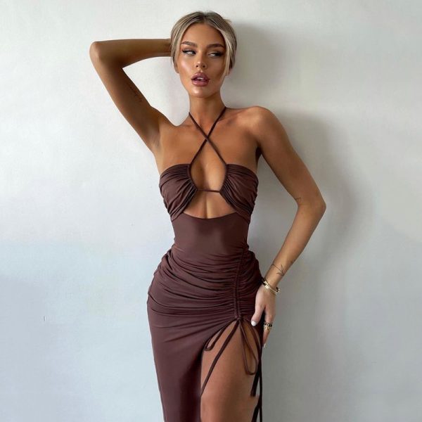 Sexy Halterneck Lace-up Split Dress Summer Y2K Fashion Party Baech Long Dresses For Womens Clotjing - Image 8