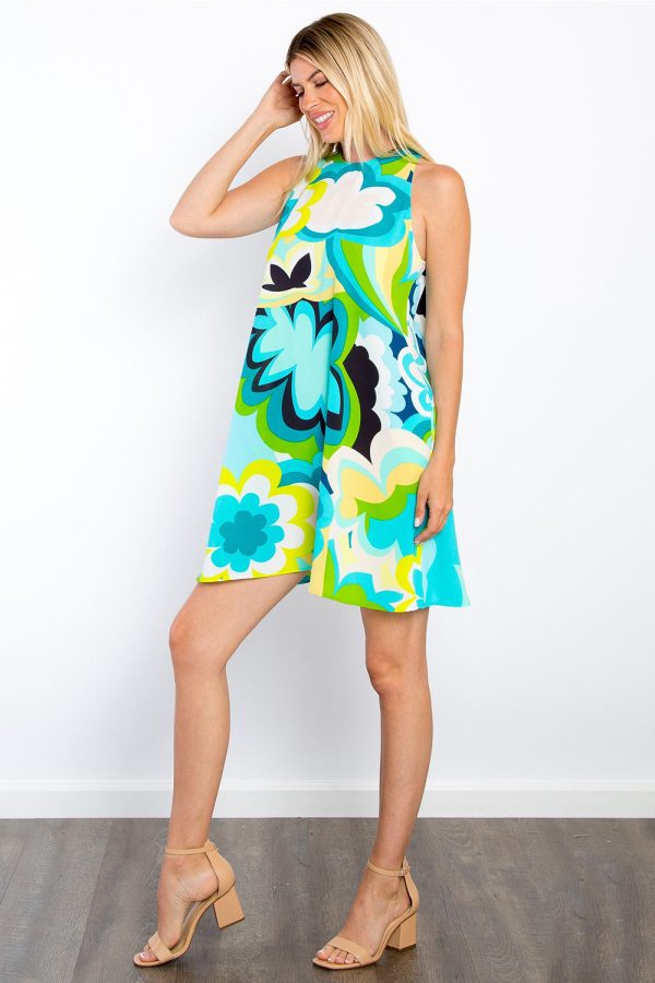 Be Stage Full Size Floral Sleeveless Mini Dress with Pockets - Image 3