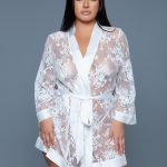 2275 Delia Robe Floral Lace Robe with Satin Trimming