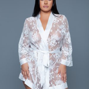 2275 Delia Robe Floral Lace Robe with Satin Trimming
