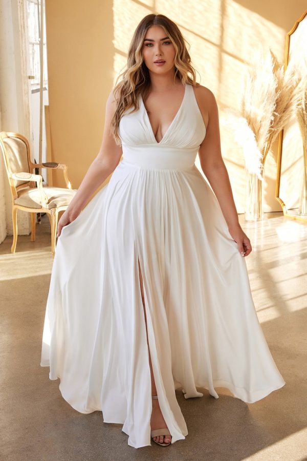 Plus Size A-Line Curvy Fitted Bodice V-Neck Long Wedding Dress CD7469WW - Image 12