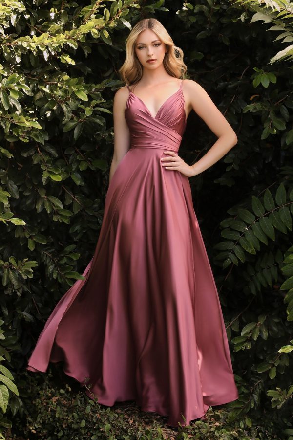 Satin A-line Deep V-Neckline Wrapped Bodice Open Back Long Prom & Bridesmaid Dress CD7485 - Image 3