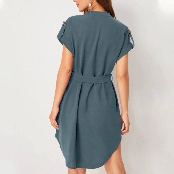 V-neck Short Sleeve Dress With Belt Summer Fashion Bowknot Dresses For Women Clothing - Image 6