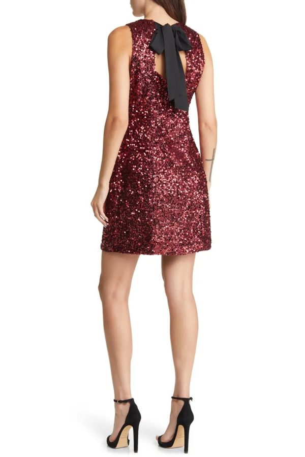 Sam Edelman jewel neck sleeveless bodycon tie back sequined dress - Image 3
