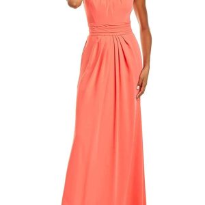 Theia Embellished Halter Neck Zipper Back Solid Crepe Gown