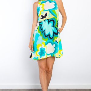 Be Stage Full Size Floral Sleeveless Mini Dress with Pockets