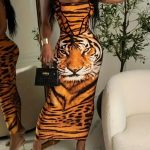 Ladies' Tiger Print Slim Fit Casual Dress